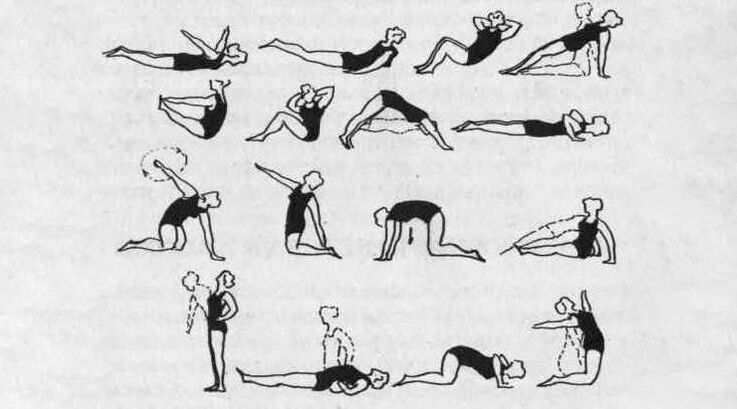 Exercise therapy complex that helps to relieve stiffness of muscle tissue in thoracic osteochondrosis